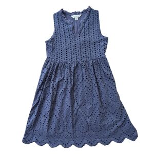Sundance Mini Dress Small Blue Eyelet Promise Sleeveless V-Neck A-Line PS